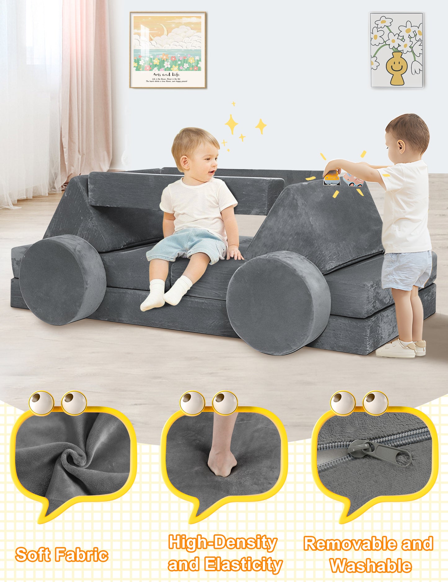 Folding Sofa Bed, Convertible Sleeper Chair with Pillow, High Density Memory Foam Fold Out Couch, Futon Sofa for Living Room/Dorm/Guest Room/Home Office